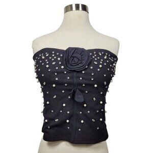 u.g.l.y threads Black Strapless Embellished Tube Top Pearls Rhinestones Large